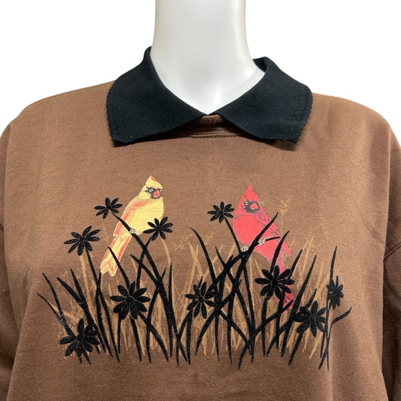 Vintage Morning Sun Brown Cardinal Red Bird Sweatshirt Top Size 2X - Picture 4 of 11
